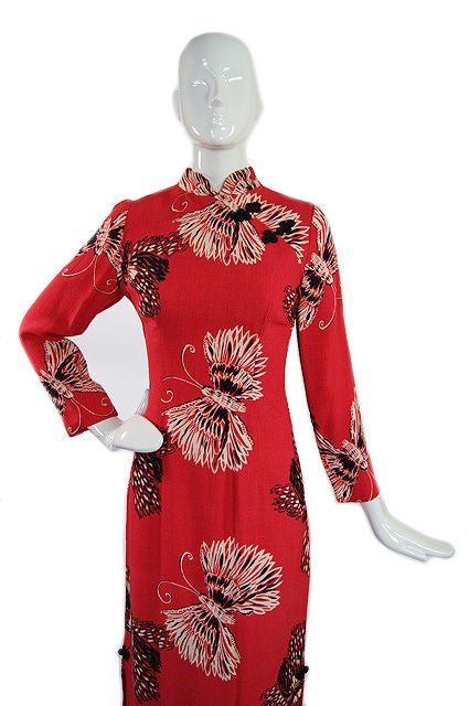 1960s Cheongsam Butterfly Dress For Sale 1