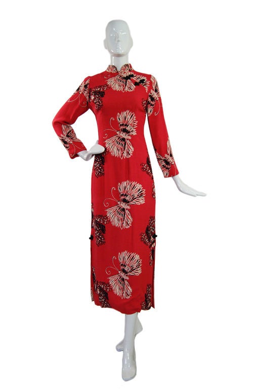 1960s Cheongsam Butterfly Dress For Sale 6