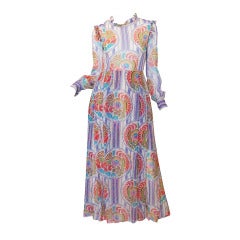 Vintage Rare 1970s Silk Chiffon Printed Lanvin Dress