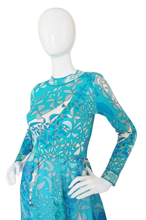 Women's 1970s Turquoise Blue Silk Bessi Maxi Dress