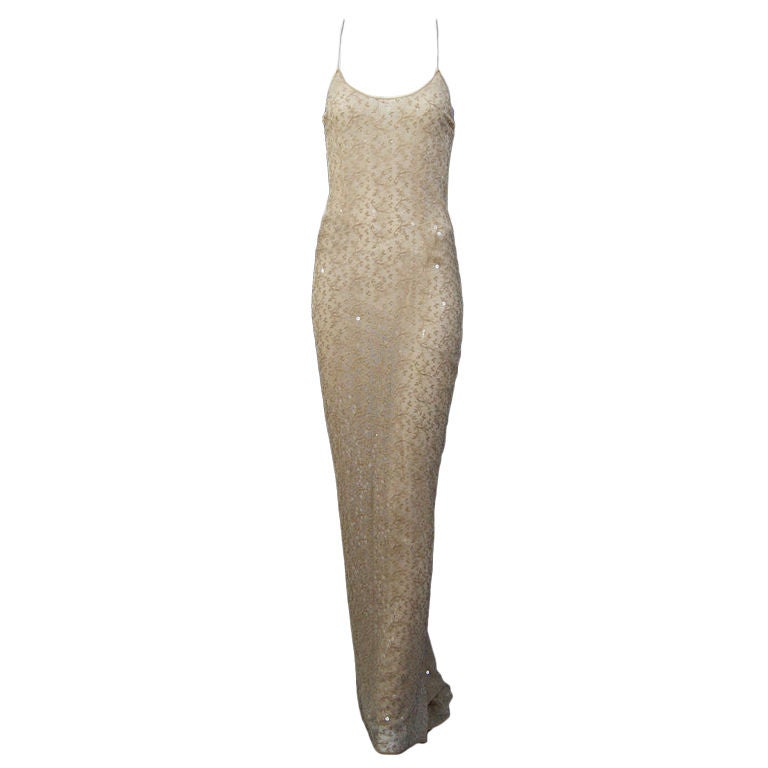 1990s Fluid Nude Pamela Dennis Gown