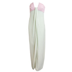 1970s Valentino Strapless Gown in Pink & Mint