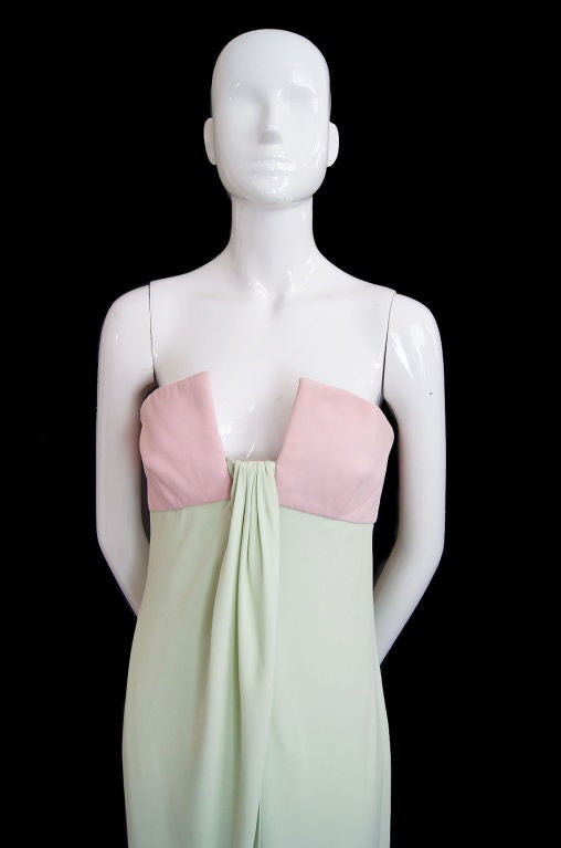 Women's 1970s Valentino Strapless Gown in Pink & Mint For Sale