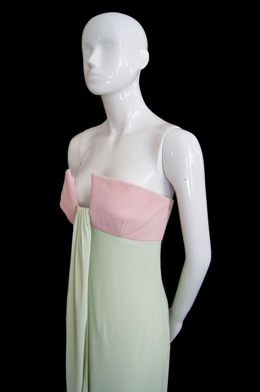 1970s Valentino Strapless Gown in Pink & Mint For Sale 1