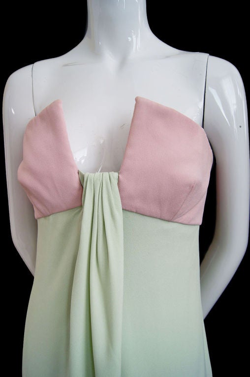 1970s Valentino Strapless Gown in Pink & Mint For Sale 3