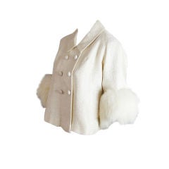 1960s Fur Cuffed Cream Brocade Jacket