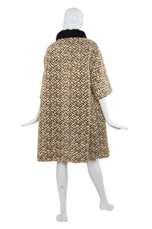 1950s Tented Puff Brocade in Gold With Mink Collar