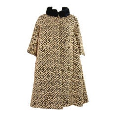 1950s Tented Puff Brocade in Gold With Mink Collar