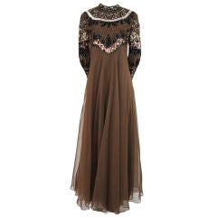 Vintage 1960s Elaborate Beaded Chiffon Gown