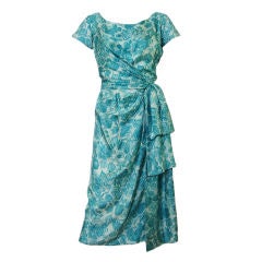 1950s Frank Star Silk Swag Wiggle Dress