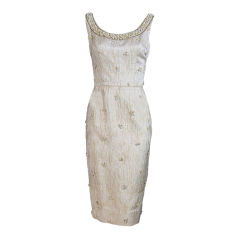 Vintage 1950s Metal Beaded Silk Estevez Dress