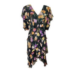 Vintage 1970s Larger Silk Tiered Holly Harp Dress