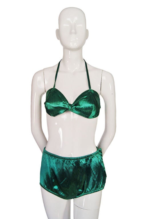 Women's Rare 1940s Pin Up Deadstock Satin Bikini