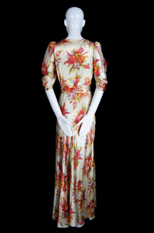 Women's 1930s Silk Slipper Satin Screened Gown
