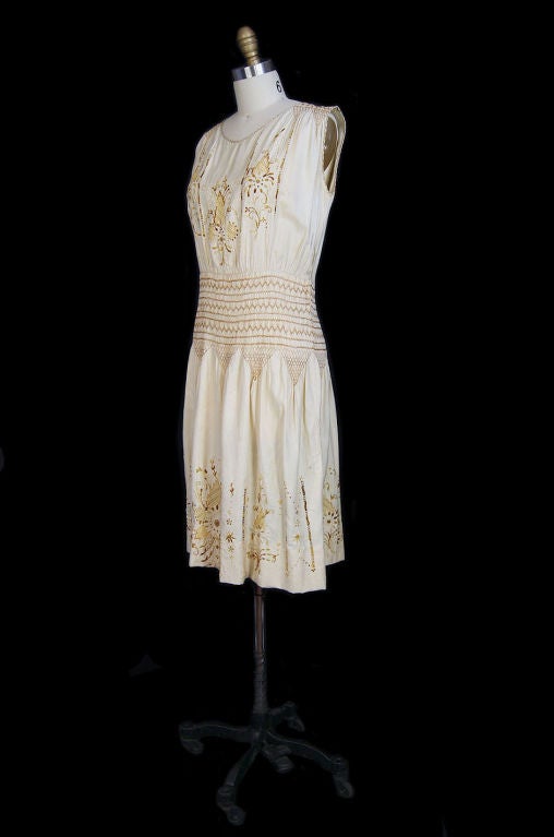 1920s Raw Silk Embroidered Flapper