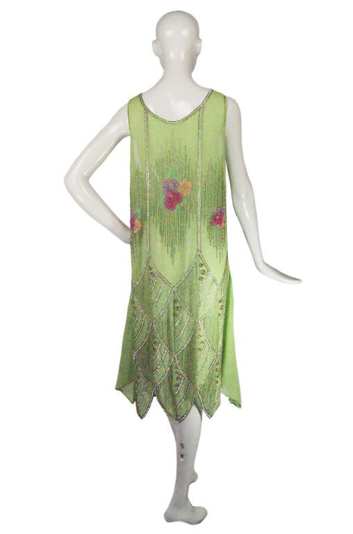 Women's 1920s Beaded Floral Green Flapper Dress