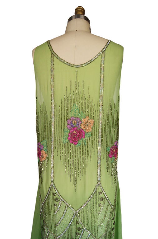 1920s Beaded Floral Green Flapper Dress 3