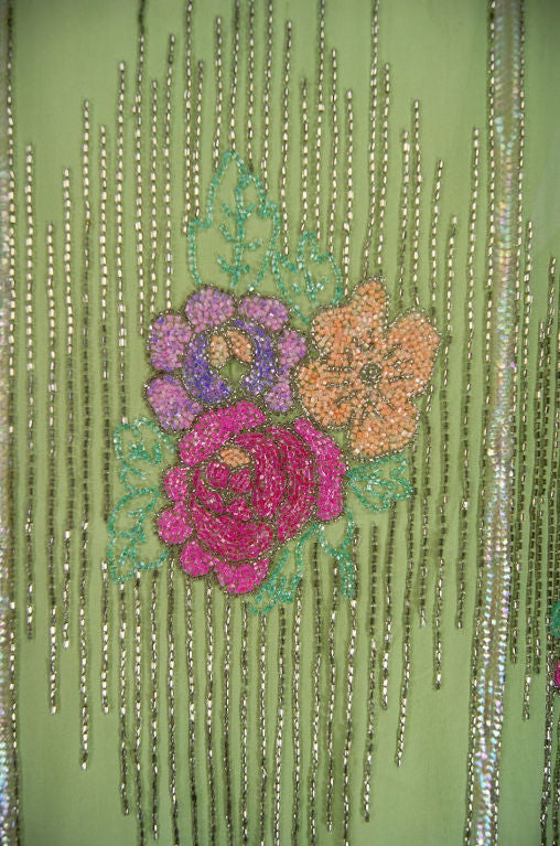 1920s Beaded Floral Green Flapper Dress 4