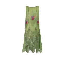 1920s Beaded Floral Green Flapper Dress