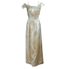 1960s Larger Silk Brocade Beaded Gown