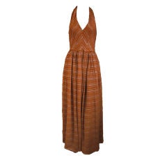 1970s Gold Shot Rust Silk Backless Gown