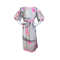 Antique 1970s Pink & Grey Jersey Leonard Dress