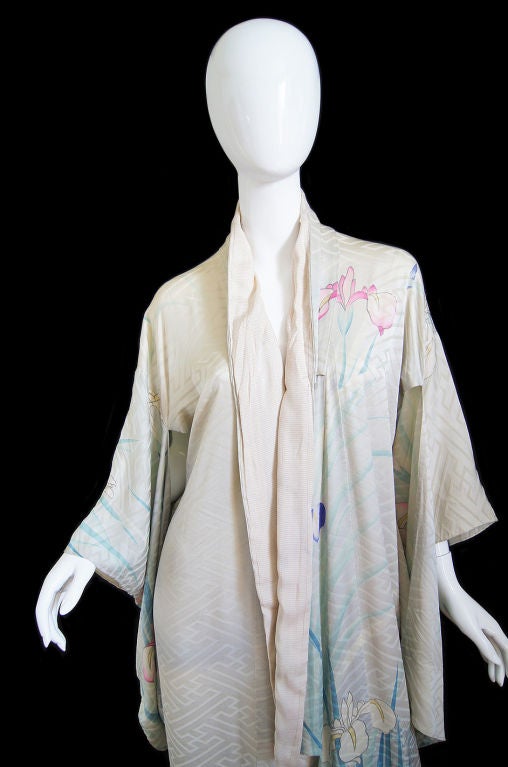 1920s Hand Painted Pastels Silk Kimono