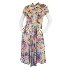 1940s Silky Rayon Floral Swing Dress
