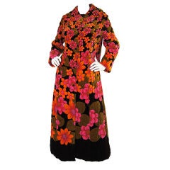 1960s Quilted Velvet Floral Great Coat