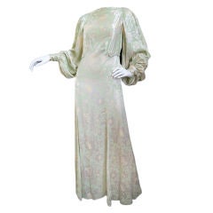 1930s Bias Cut Silk Satin Floral Gown