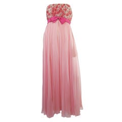 Vintage 1960s Pink Silk Chiffon Strapless Gown