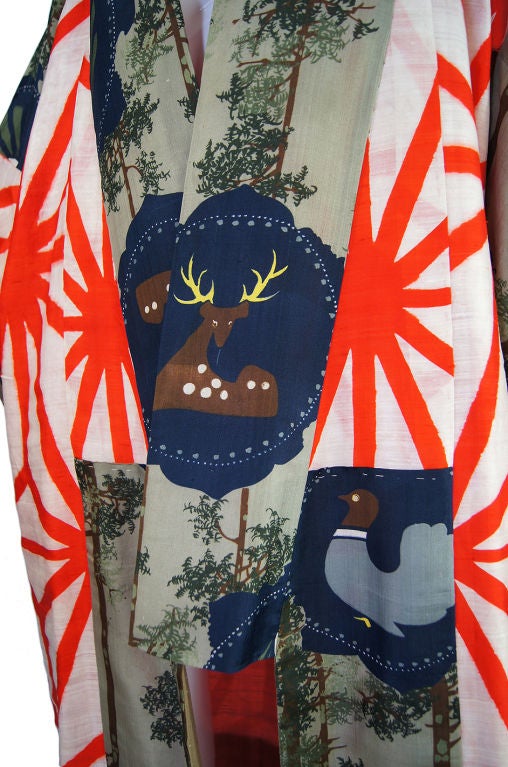 1930s Deer & Rooster Silk Under Kimono