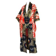 Antique 1930s Deer & Rooster Silk Under Kimono
