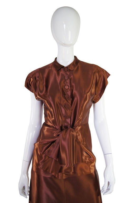 1940s Rare Liquid Silk Satin Copper Suit 1