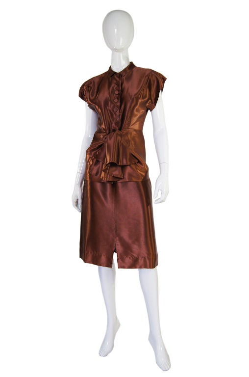1940s Rare Liquid Silk Satin Copper Suit 4