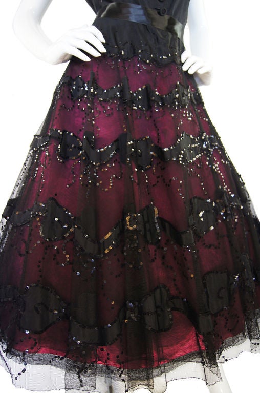 1950s Larger Sequin & Pink Skirted Dress 3