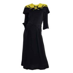 1940s Dramatic Silk Crepe Swing Dress