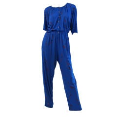 Retro 1970s Jean Muir Jersey Print Jumpsuit