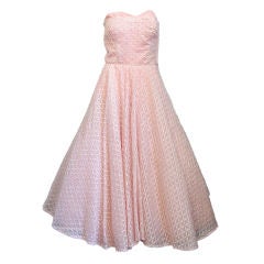 Vintage 1950s Pink Embroidered Strapless Dress