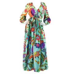 1970s Silk Twill Print Bergdorf Gown