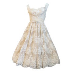 1950s Couture Jaques Fath Lace Dress