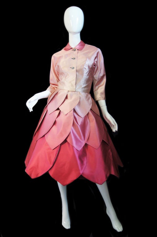 1950s Couture Pink Petal Dress & Jacket 3