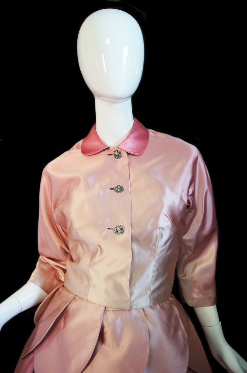 1950s Couture Pink Petal Dress & Jacket 5