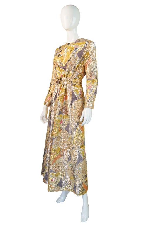 1960s Givenchy Gold Silk Metallic Gown 2