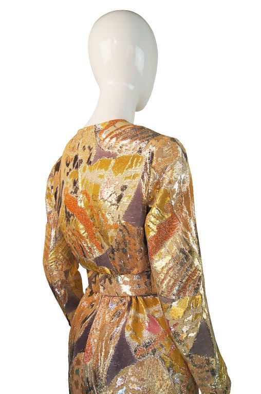 1960s Givenchy Gold Silk Metallic Gown 3