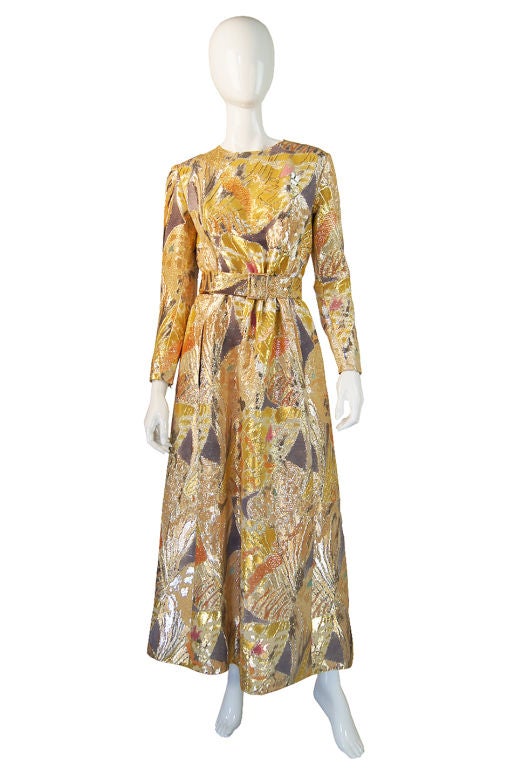 1960s Givenchy Gold Silk Metallic Gown 6
