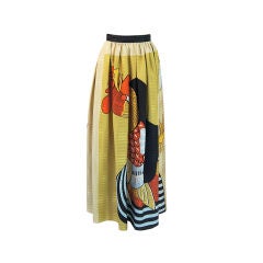 Vintage 1970s Silk Vollbrach Rooster Maxi Skirt
