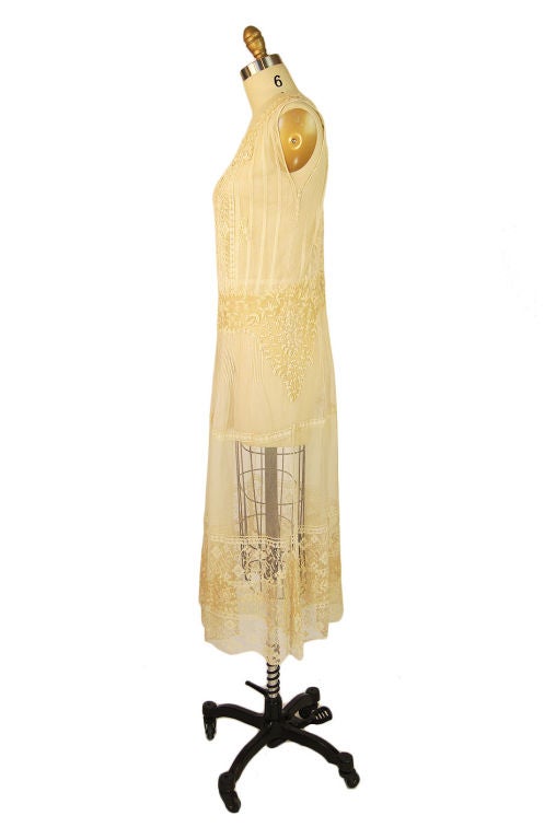 1920s Embroidered Flapper Net Dress
