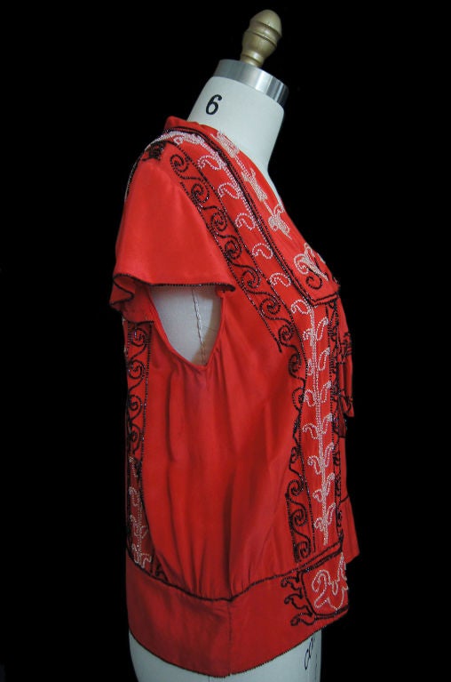 1920s Red Silk Beaded Flapper Top 1