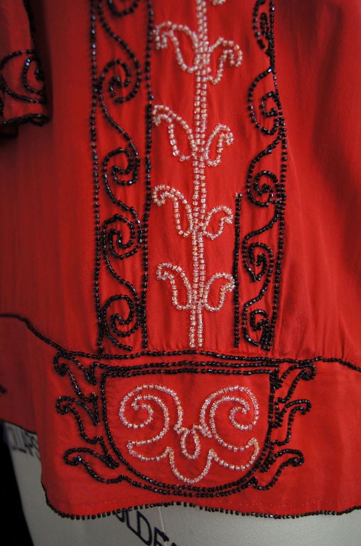 1920s Red Silk Beaded Flapper Top 2
